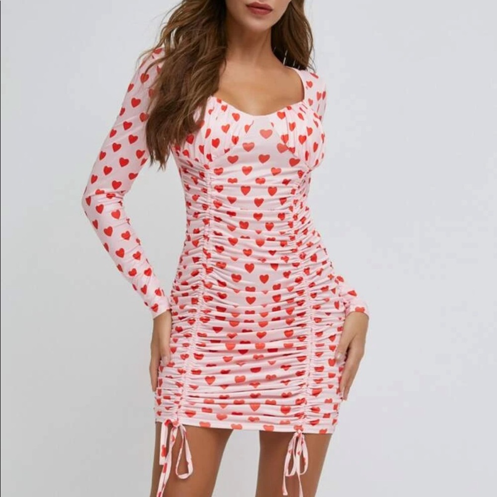 Heart Drawstring Ruched Mini Dress